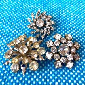 3 vintage rhinestone pin lot